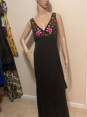 Dusk Black Floral-Embroidered V-Neck Maxi Dress